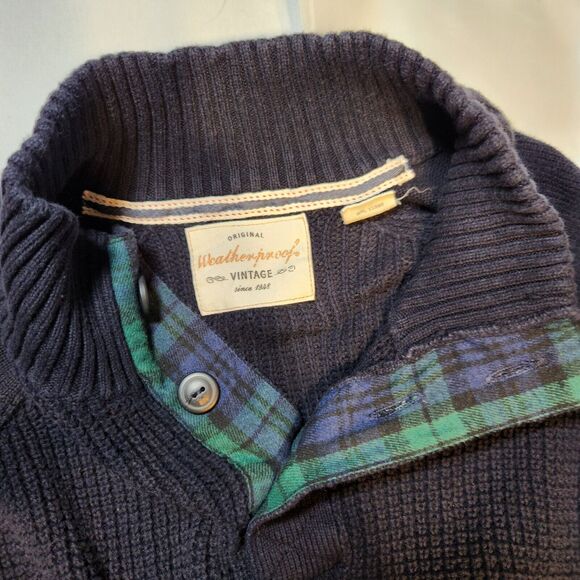 Weatherproof XL $85 Vintage 100% Cotton Navy Ribbed Knit Quarter Button Sweater - Picture 5 of 9